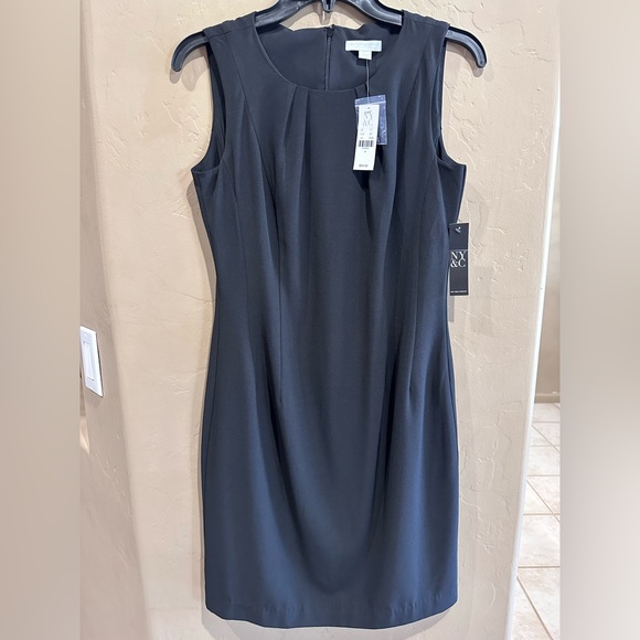 NWT New York & Company Women's Size 4 Black Sheath Dress Pleated Neck ($69.95) - Picture 7 of 14